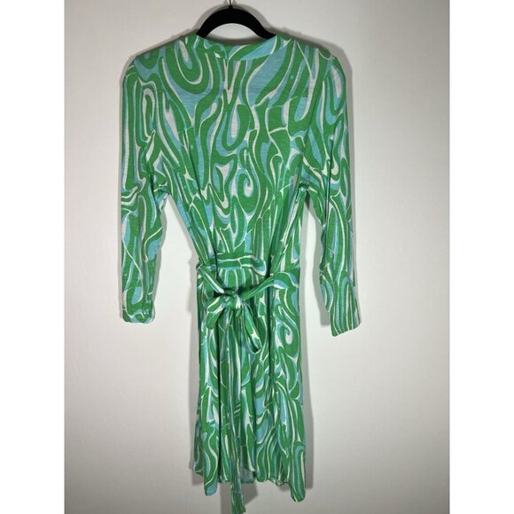 Lilly Pulitzer Maisy Finders Keepers green blue wrap dress v-neck L preppy - Picture 3 of 9
